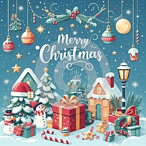 Merry Christmas background with christmas element. Vector illustration of christmas design template