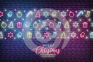 merry christmas background with neon lights vector illustration
