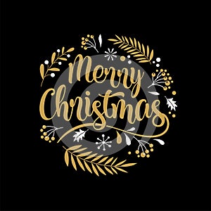 Merry Christmas Background with Typography, Lettering. Greeting card, banner and poster