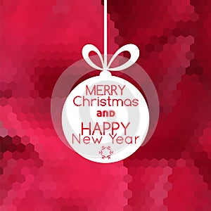 Merry Christmas ball card abstract red background