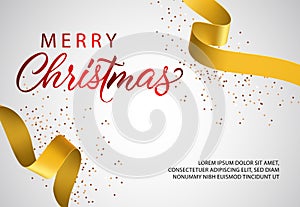 Merry Christmas banner design with golden ribbon