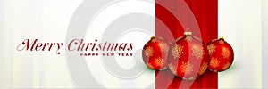 Merry christmas banner design with red xmas balls