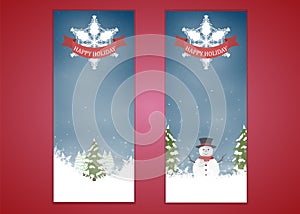 Merry Christmas, banner design vertical background set, vector illustration