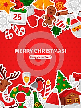 Merry Christmas Banner Flat Christmas Icons Stickers.
