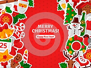 Merry Christmas Banner Flat Christmas Icons Stickers.