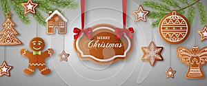 Merry christmas banner with gingerbreads