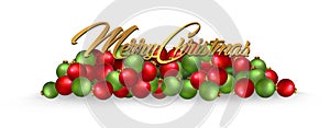 Merry Christmas Banner with Ornaments Red Green Gold