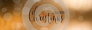 Merry Christmas Banner. Panoramic Holidays background with bokeh.