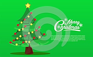 Merry christmas banner poster design with fir christmas tree. flat design