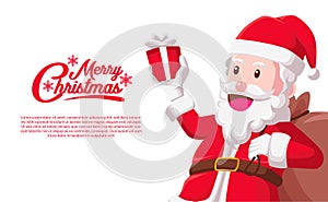 Merry christmas banner poster design with santa claus cartoon. flat design