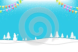 Merry Christmas banner poster template with festive elements; snowman