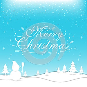 Merry Christmas banner poster template with festive elements; snowman, pine tree