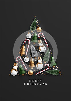 Merry Christmas banner with realistic christmas ornament.