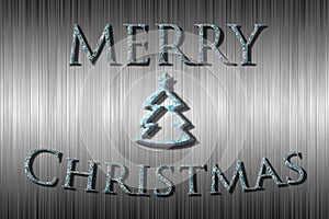 Merry Christmas banner with a small Christmas tree in an ice cold silver and blue background.