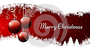 Merry Christmas banner. Three Red Christmas ornament balls on red and white background. Vector illustration, eps10