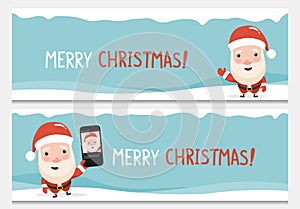 Merry Christmas banners with funny Sant characters.