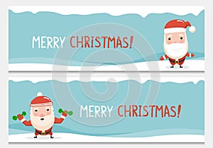 Merry Christmas banners with Sant characters.