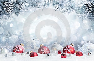 Merry Christmas - Baubles On Snow