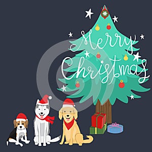 Merry christmas beagles,syberian husky,golden retriver dogs vect