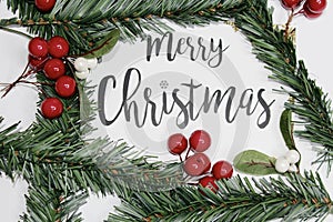 Merry Christmas berry & mistletoe & fir tree design for joy and love&