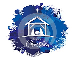 Merry Christmas - Birth of Christ, brush and ink grunge greeting card