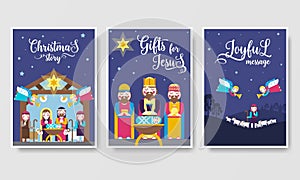 Merry Christmas brochure cards set. birth of Christ template of flyear, magazines, posters, book cover, banners. Layout