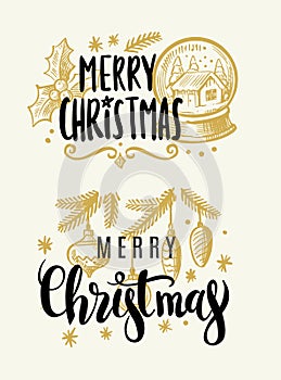 Merry christmas calligraphic lettering text vector design cards