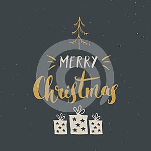 Merry Christmas Calligraphic Lettering. Typographic Greetings Design. Calligraphy Lettering for Holiday Greeting. Hand Drawn Lette