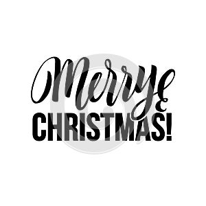 Merry Christmas Calligraphy. Greeting Card Black Typography on White Background.