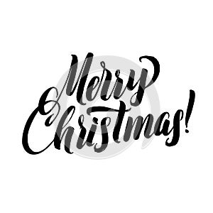 Merry Christmas Calligraphy. Greeting Card Black Typography on White Background