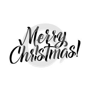 Merry Christmas Calligraphy. Greeting Card Black Typography on White Background.