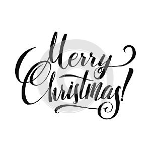 Merry Christmas Calligraphy. Greeting Card Black Typography on White Background.