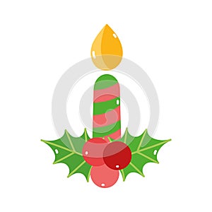 Merry christmas candle mistletoe decoration icon