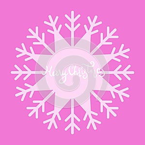 Merry Christmas card banner design snowflake pink on purple lilac violet background. Vector