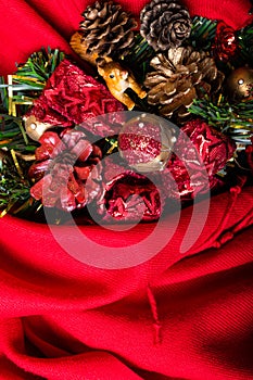 merry Christmas card, Believe in the magic of Christmas, Handmade craft xmas wreath and red scarf with squirrel