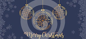 Merry Christmas card - blue gold ornaments elegant baner