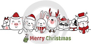 Merry christmas card cartoon hand drawn style.