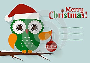 Merry Christmas! Card with cute owl and a place for text.