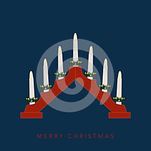 Merry Christmas card with decorative candlestick on dark blue background vector illustration