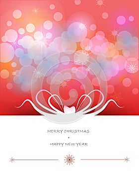 Merry Christmas card design-Red greeting card with abstract bow.