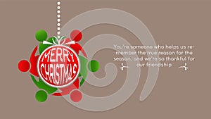 Merry Christmas Card with elfs people ornament and text. Vector design