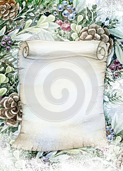 Merry Christmas card.  Greeting card for winter holidays