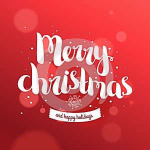 Merry christmas card with hand drawn lettering