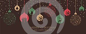 merry christmas card with hanging ball decoratoin photo