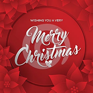 Merry Christmas. Card. Happy New Year. Red Background.