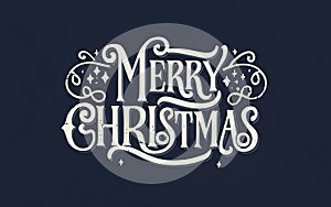 Merry Christmas card with letterig for winter holidays. Generated AI.