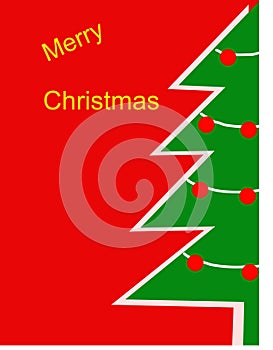 Merry Christmas card red background green Christmas tree