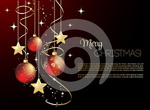 Merry Christmas card with red bauble