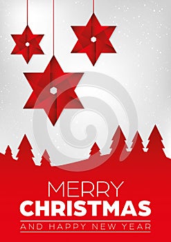 Merry Christmas card with red stars