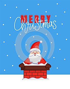 Merry Christmas Card with Santa look from chimney